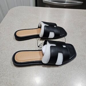 Comforts by Arden B Slide Sandals Womens 8 Black H-Strap Square Toe Minimalist